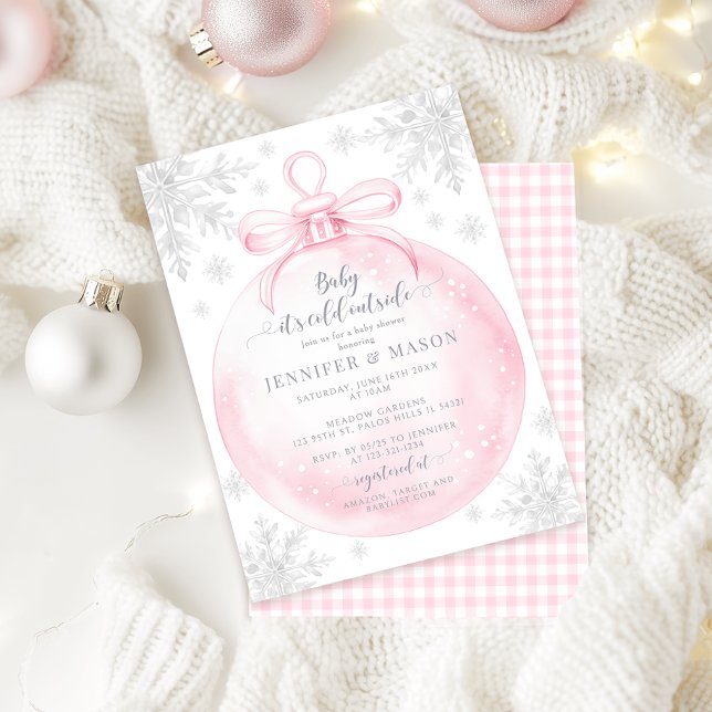 Pink Snowflake Christmas Winter Baby girl shower Invitation (Creator Uploaded)