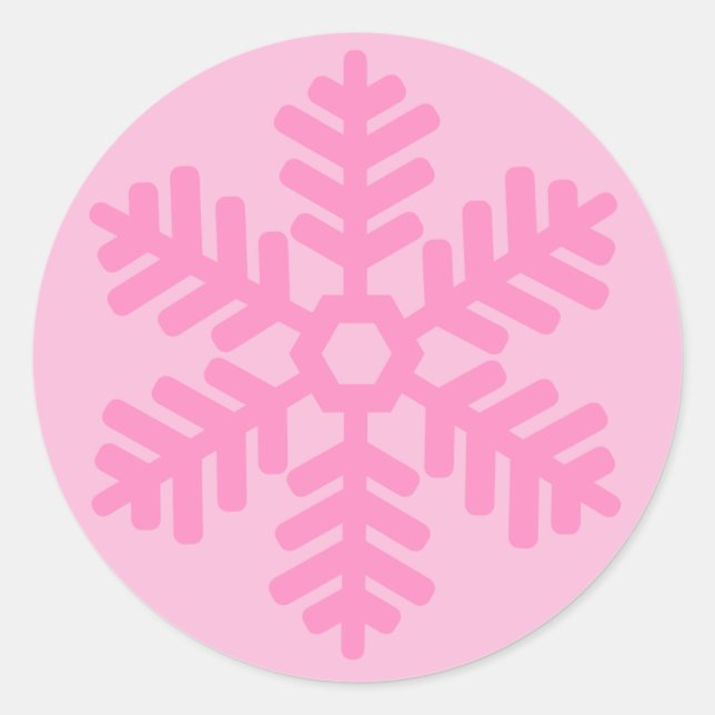 pink snowflake classic round sticker (Front)