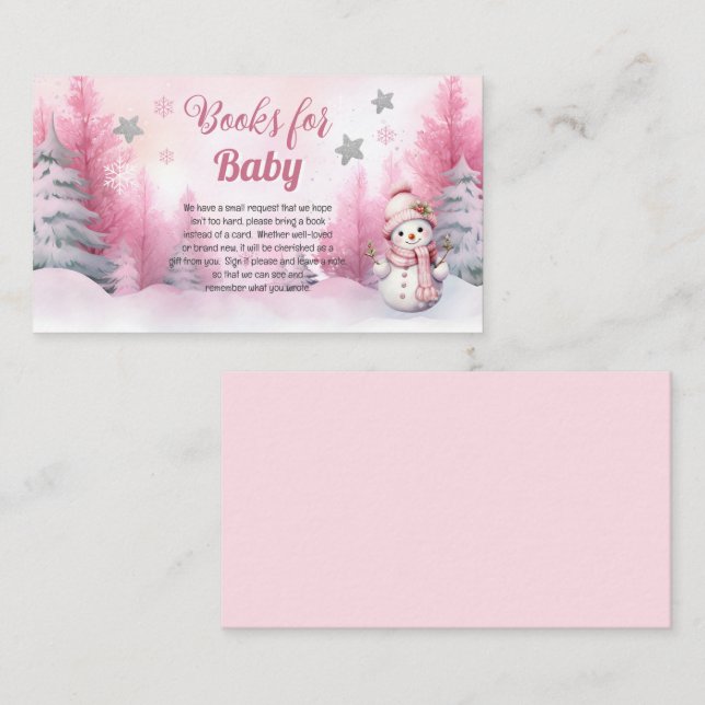 Pink Snowflake Girl Baby Shower Books for Baby Enclosure Card (Front/Back)