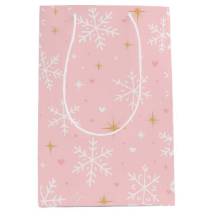 Pink Snowflake & Gold Sparkle Christmas Gift Bag
