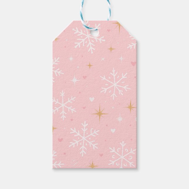 Pink Snowflake & Gold Sparkle Christmas Gift Tag  (Front)