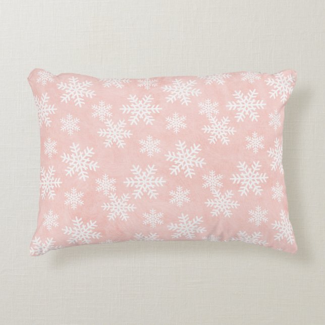 Pink Snowflake Holiday Christmas Girl Feminine     Decorative Cushion (Front)