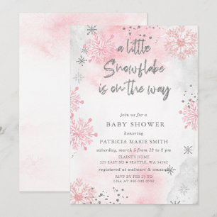 Pink Snowflake is on the way Winter Baby Shower Invitation
