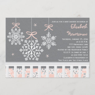 Pink Snowflake Mobile Crib Baby Shower Invitation