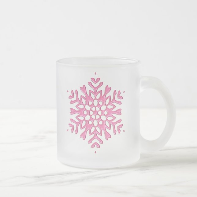 PINK SNOWFLAKE ORNAMENT FROSTED GLASS COFFEE MUG (Right)
