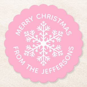 Pink Snowflake Paper Coaster