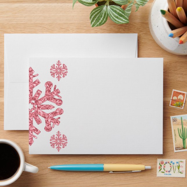 Pink Snowflake Winter Baby Shower Envelope (Desk)