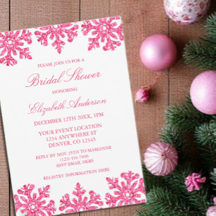 Pink Snowflake Winter Bridal Shower Invitation
