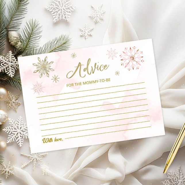 Pink Snowflake Winter Girl Baby Shower Advice Card (Creator Uploaded)
