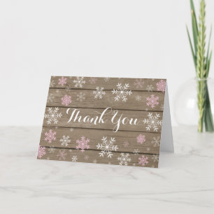 Pink Snowflake Winter Rustic Folded Thank You Card