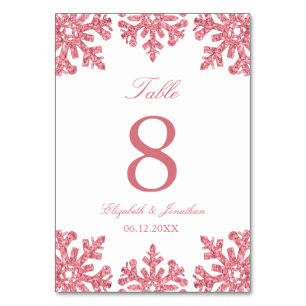 Pink Snowflake Winter Wedding Table Number
