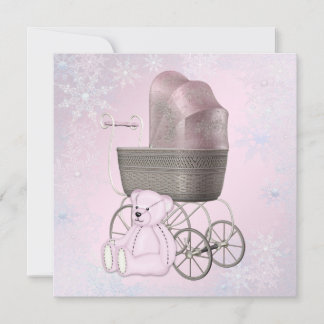 Pink Snowflake Winter Wonderland Baby Shower Invitation
