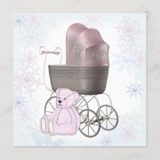 Pink Snowflake Winter Wonderland Baby Shower Invitation