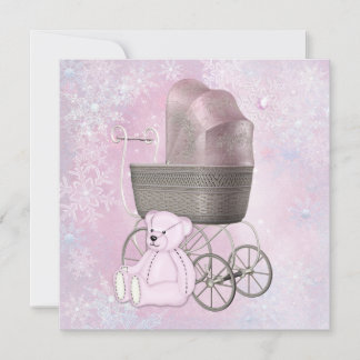 Pink Snowflake Winter Wonderland Baby Shower Invitation
