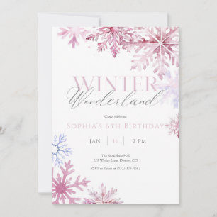 Pink Snowflake Winter Wonderland Birthday Invite