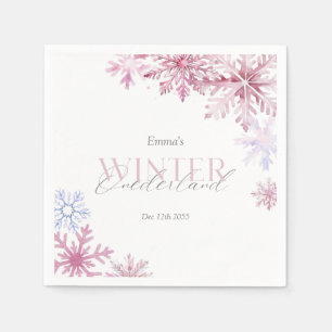 Pink Snowflake Winter Wonderland First Birthday Napkin