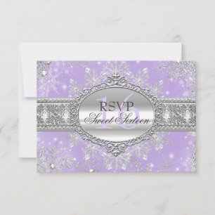 Pink Snowflake Winter Wonderland Sweet 16 RSVP Card