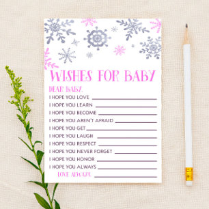 Pink Snowflake Wishes For Baby Shower Activity  Stationery