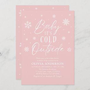 Pink Snowflakes Baby It's Cold Outside Baby Shower Invitation