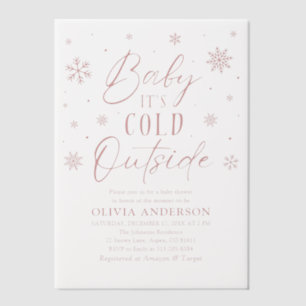 Pink Snowflakes Baby It's Cold Outside Baby Shower Vellum Invitations