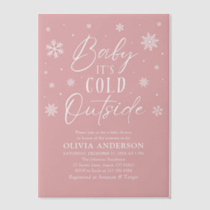 Pink Snowflakes Baby It's Cold Outside Baby Shower Vellum Invitations