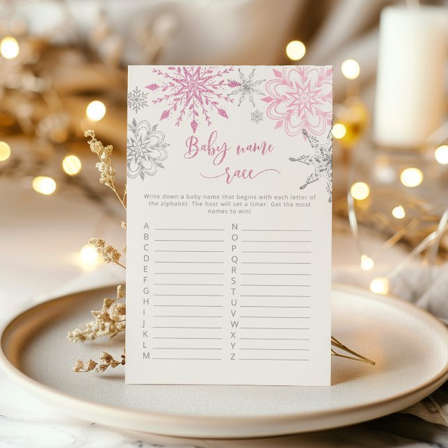 Pink snowflakes baby name race baby shower game (Creator Uploaded)