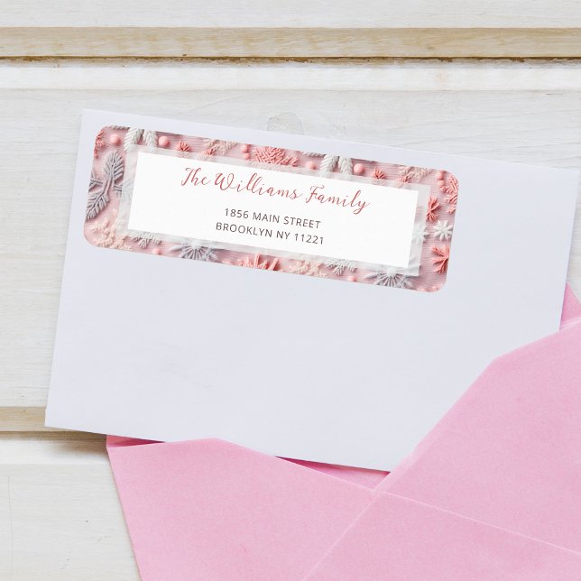Pink Snowflakes Baby Shower Return Address (Creator Uploaded)