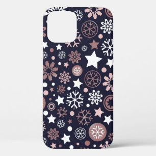 Pink snowflakes blue winter holidays iPhone 12 case
