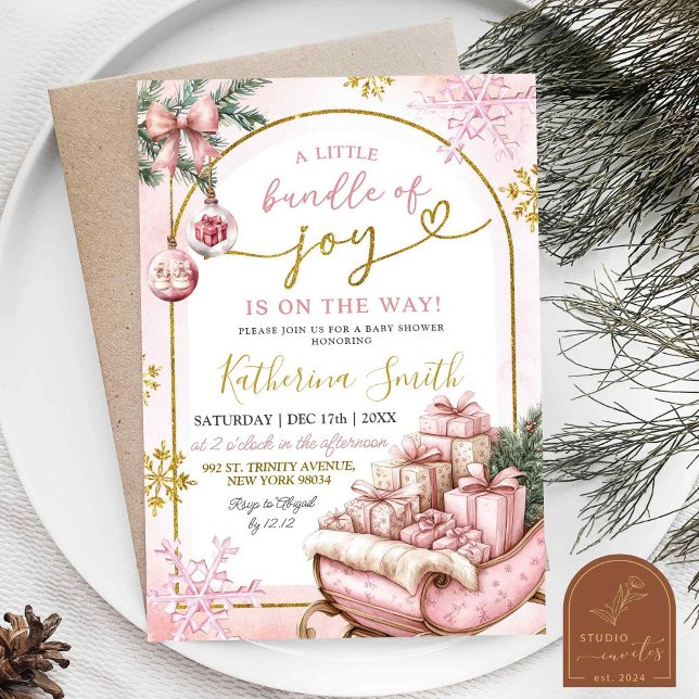 Pink Snowflakes Bundle of Joy Winter Baby Shower Invitation (Creator Uploaded)