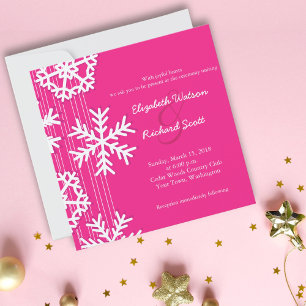 Pink Snowflakes Christmas wedding invitation