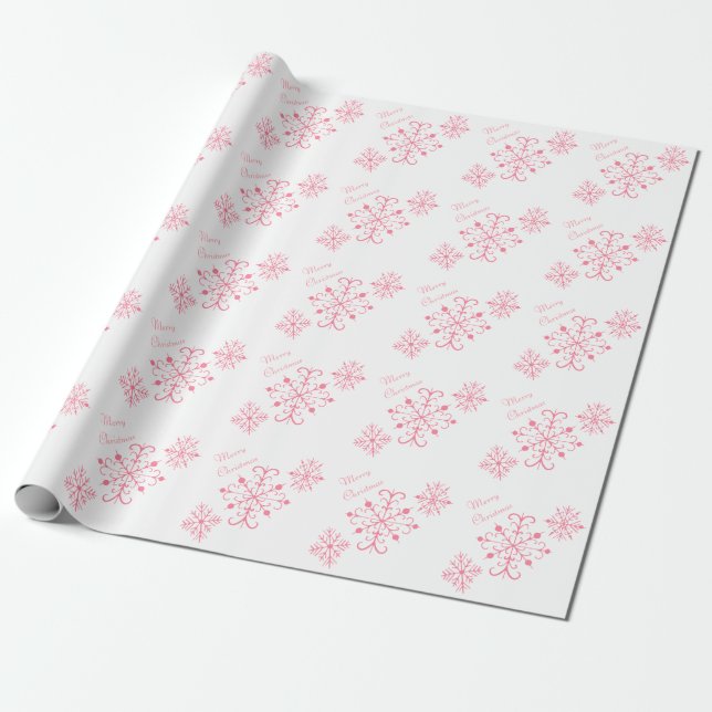 Pink Snowflakes Christmas Wrapping Paper (Unrolled)