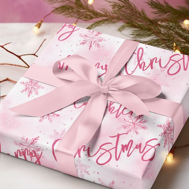 Pink Snowflakes Joy Happiness Laughter Christmas Wrapping Paper (Creator Uploaded)
