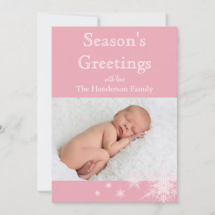 Pink Snowflakes Photo Holiday Card