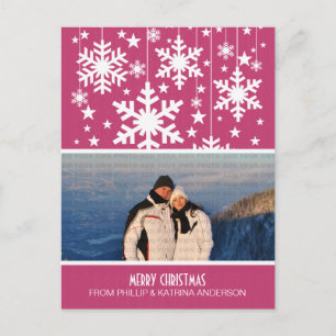 Pink Snowflakes Stars Photo Postcard