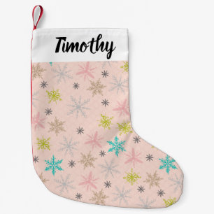Pink Snowflakes Turquoise Lime Green Grey Small Christmas Stocking