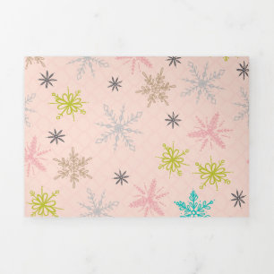 Pink Snowflakes Turquoise Lime Green Grey Tri-Fold Holiday Card