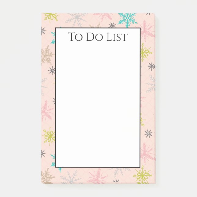 Pink Snowflakes Turquoise Lime Green To Do List Post-it Notes (Front)