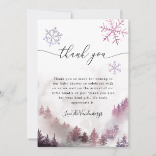 Pink Snowflakes Winter Baby Shower Thank You Card