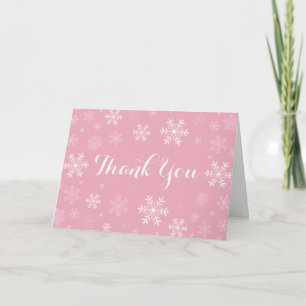 Pink Snowflakes Winter Folded Thank You Card