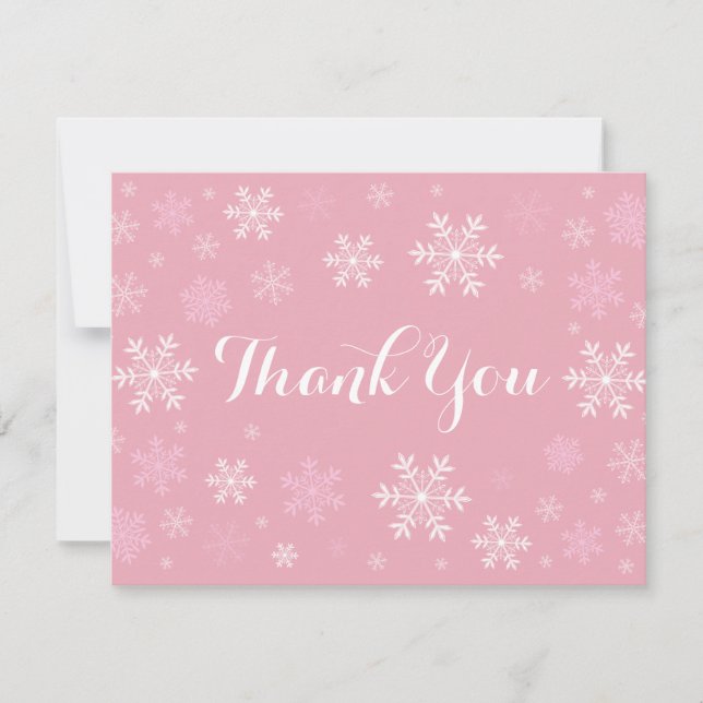 Pink Snowflakes Winter Thank You Card (Front)