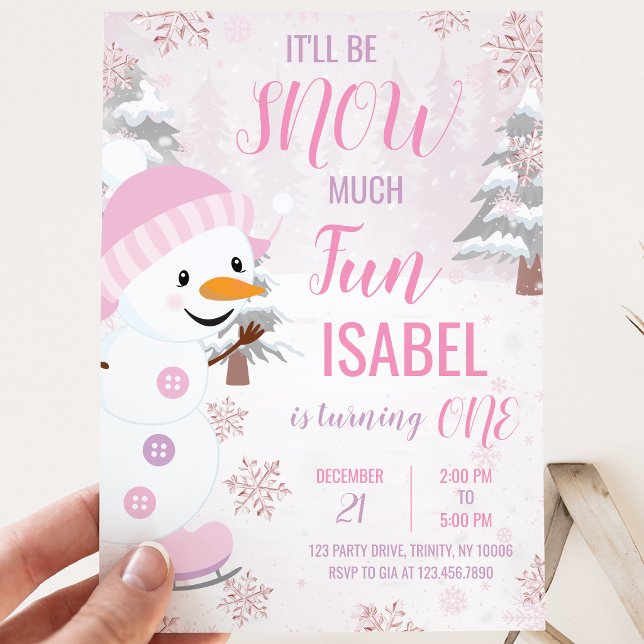 Pink Snowman Birthday Invitation (Creator Uploaded)