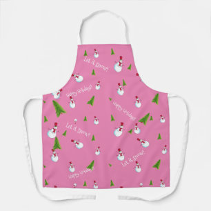 Pink Snowman Christmas Customised Apron
