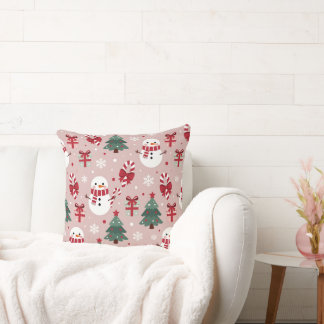 Pink Snowman Christmas Throw Pillow for Girls