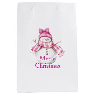 Pink Snowman Girl Christmas Medium Gift Bag