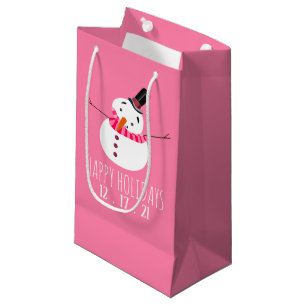 Pink Snowman, Happy Holidays Small Gift Bag