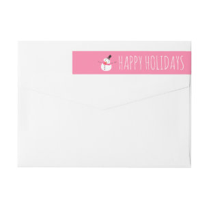 Pink Snowman, Happy Holidays Wrap Around Label