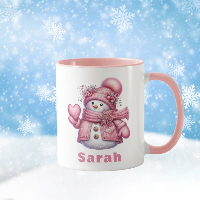 Pink Snowman Holding Sweet Heart Christmas Mug (Pink Snowman Holding Sweet Heart Christmas Mug
)