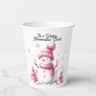 Pink Snowman Marshmallow World  Paper Cups