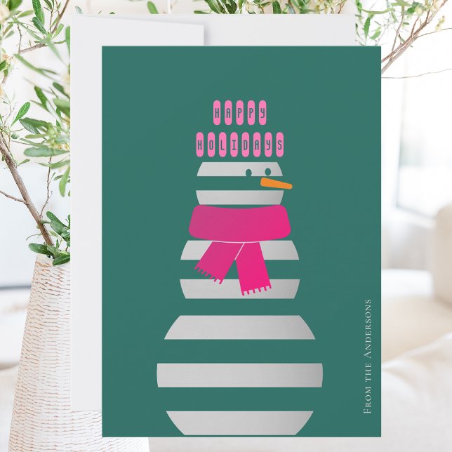 Pink snowman snowwoman christmas holiday card (Creator Uploaded)