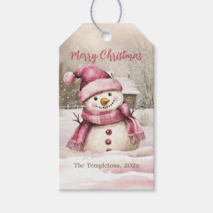 Pink Snowman Vintage Christmas Gift Tags